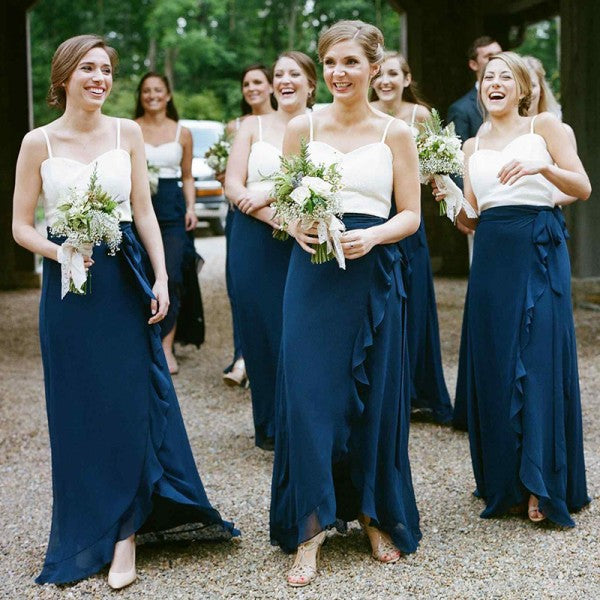 navy blue and white bridesmaid dresses