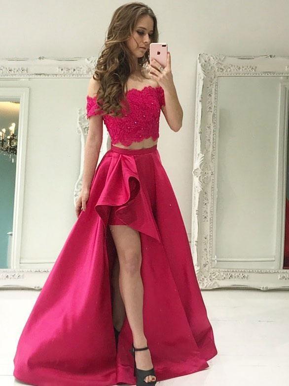 off the shoulder 2 piece prom dress