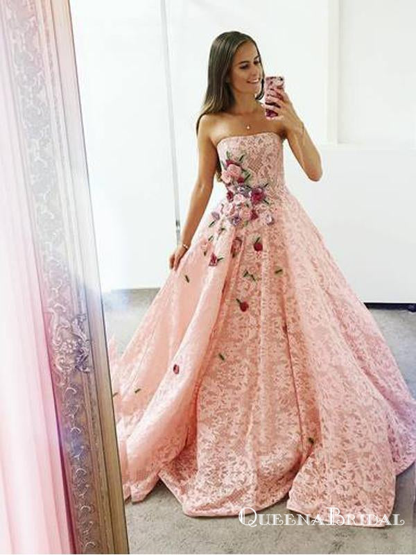 embroidered floral prom dress