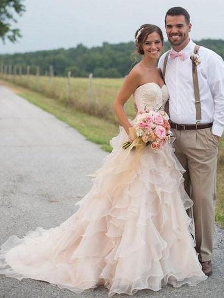 strapless blush wedding dress