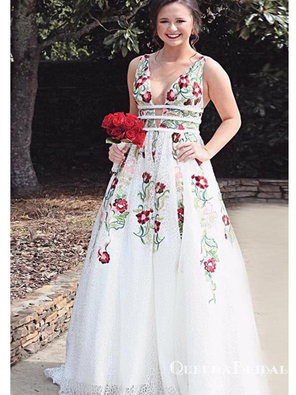 white embroidered prom dress