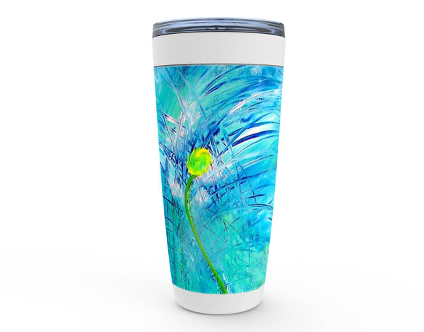 Blue and green abstract floral artwork stainless steel tumbler