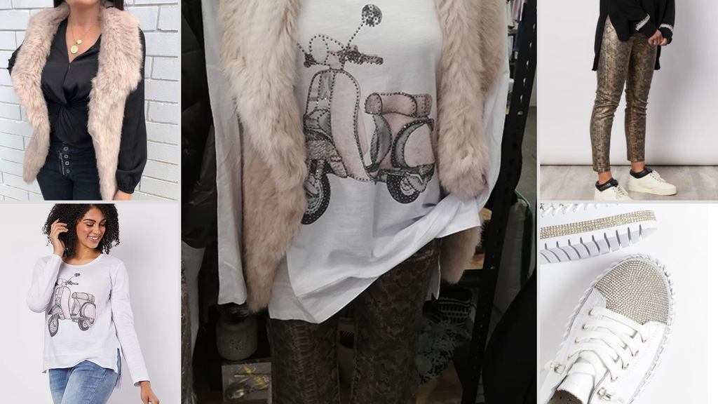 Styling Fur Vest with Vespa Long Sleeve Tee at Kindred Spirit Boutique & Gift