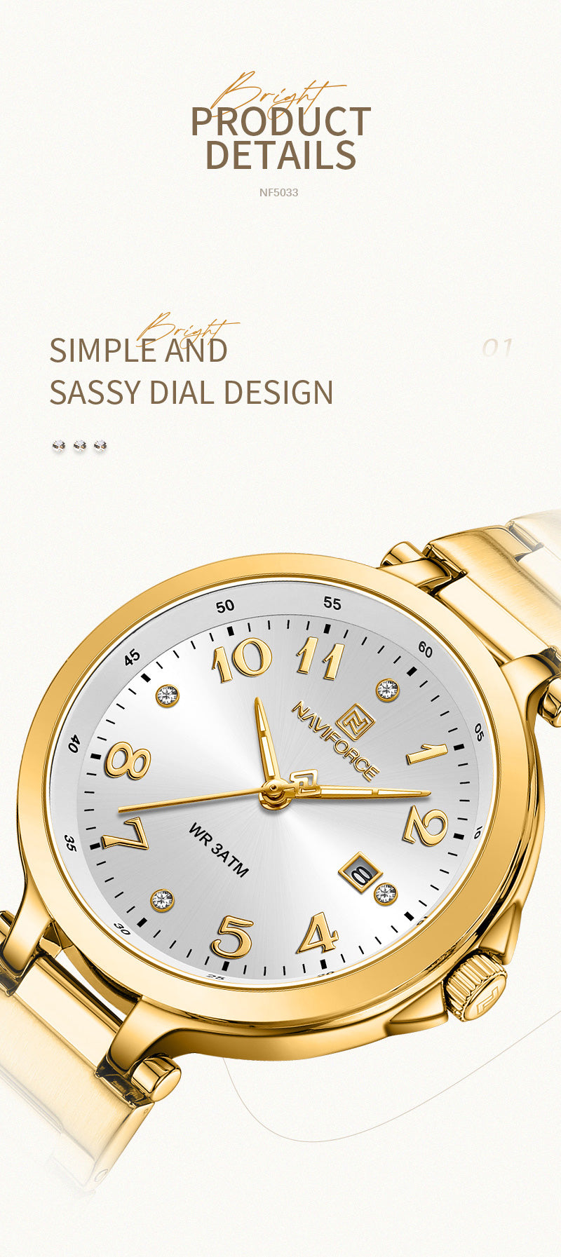 White face gold watch