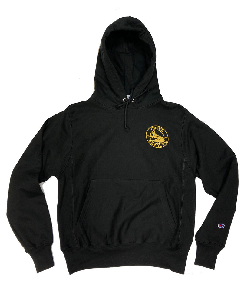 gold and black champion hoodie
