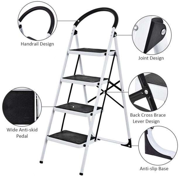 4 Step Folding Ladder with Anti-Slip Pedal Platform 330Lbs Capacity St ...