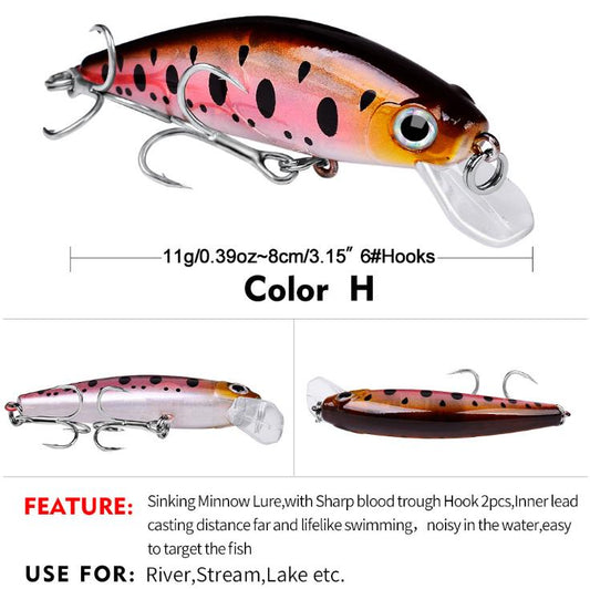 1PCS Laser Minnow Fishing Lure 11CM 13G pesca hooks fish wobbler tackle  crankbait artificial japan hard bait swimbait Color: C-9cm 7.5g