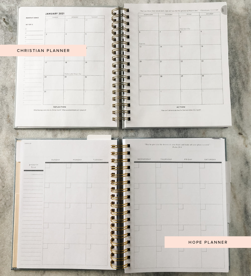 christian planner versus hope planner comparison - month view