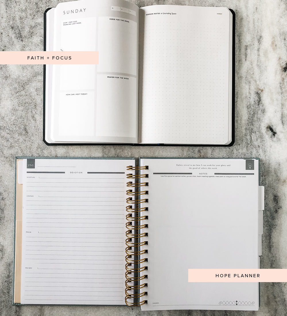 faith and focus 90 day planner versus hope planner daily - sunday sermon notes devotional view