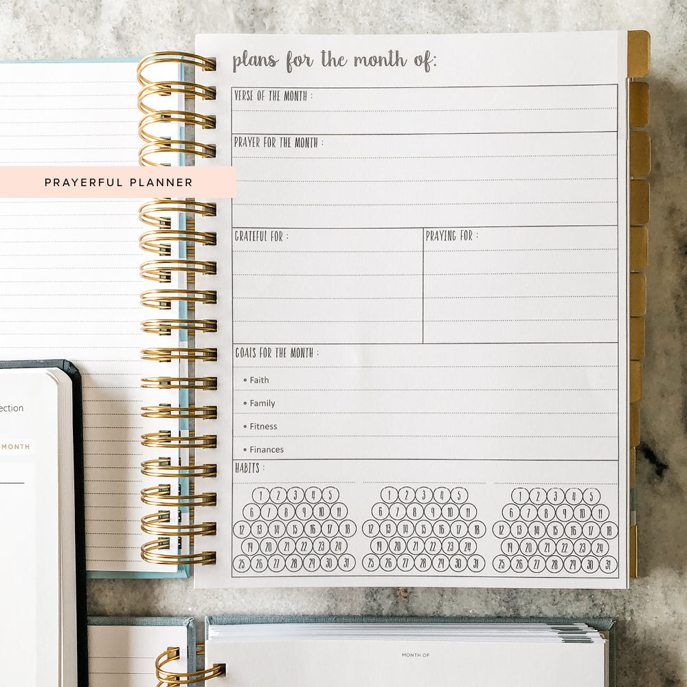 prayerful planner monthly goals reflection