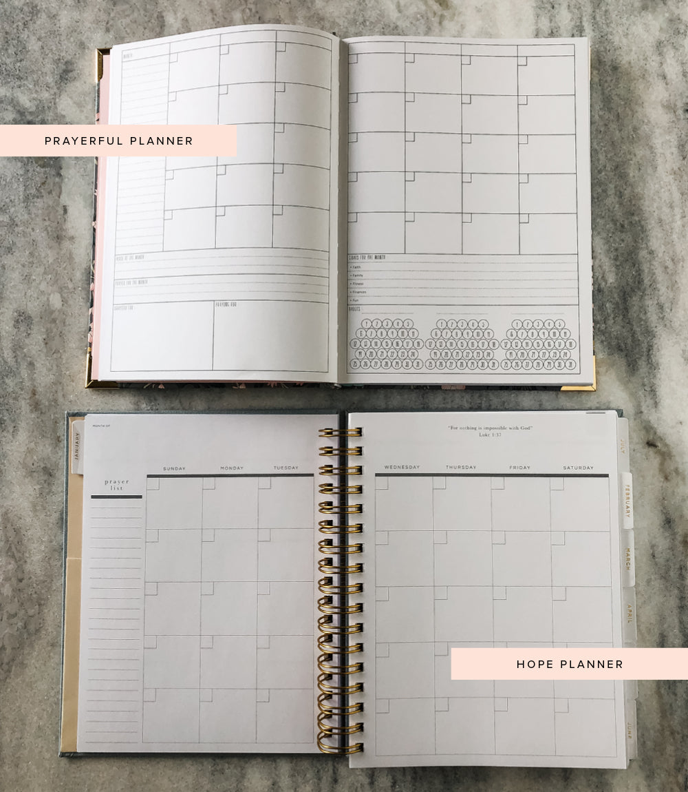 prayerful planner versus hope planner weekly - month view