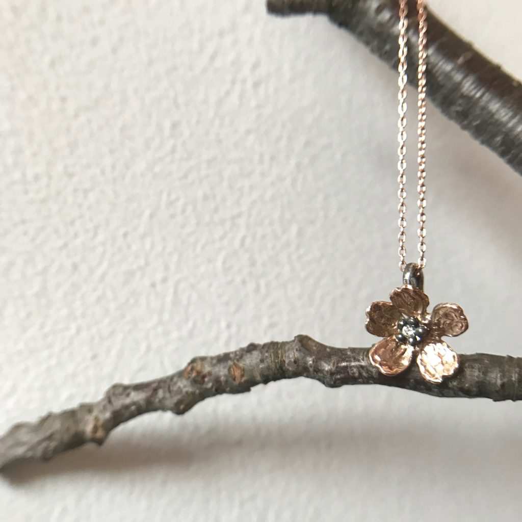 Pink gold cherry blossom necklace