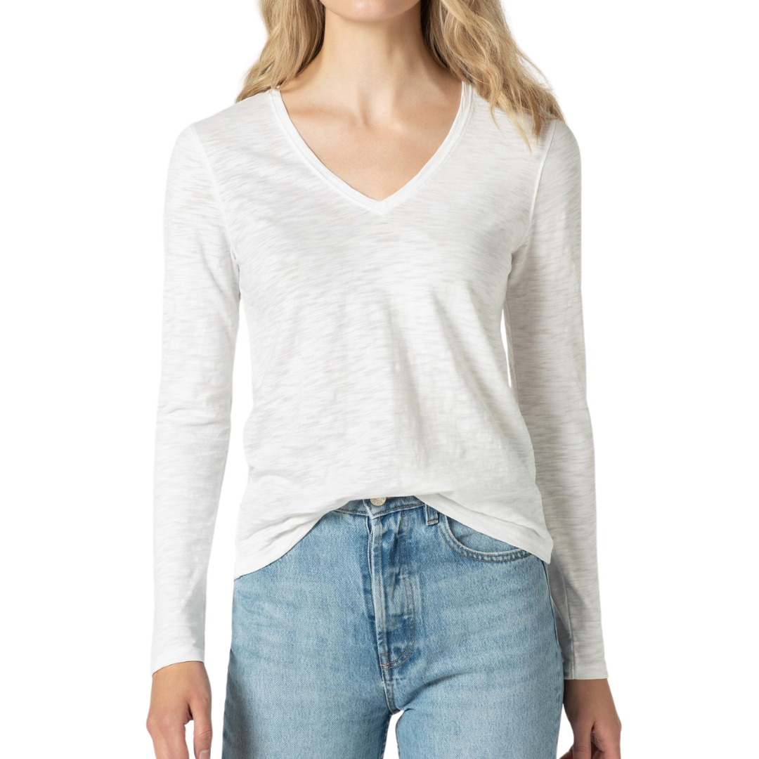 LILLA P Elastic Hem V-Neck Dolman Cap Sleeve Cotton Tee