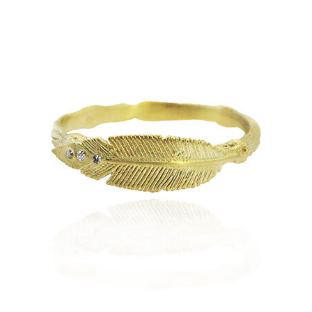 Feather & Branch Gold Stacking Ring with Diamonds