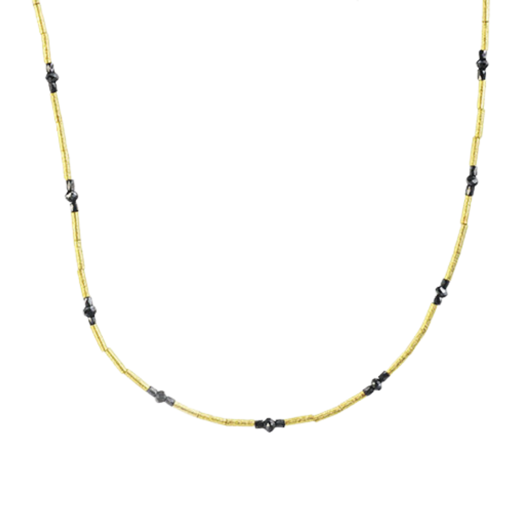 Gold Bead & Black Diamonds Necklace (18 in)