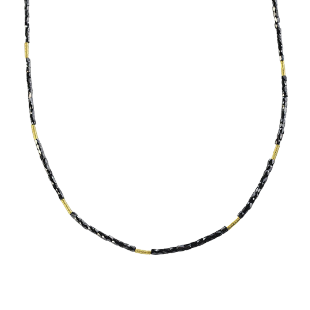 Black Diamond and Gold Bead Necklace (20 in.)