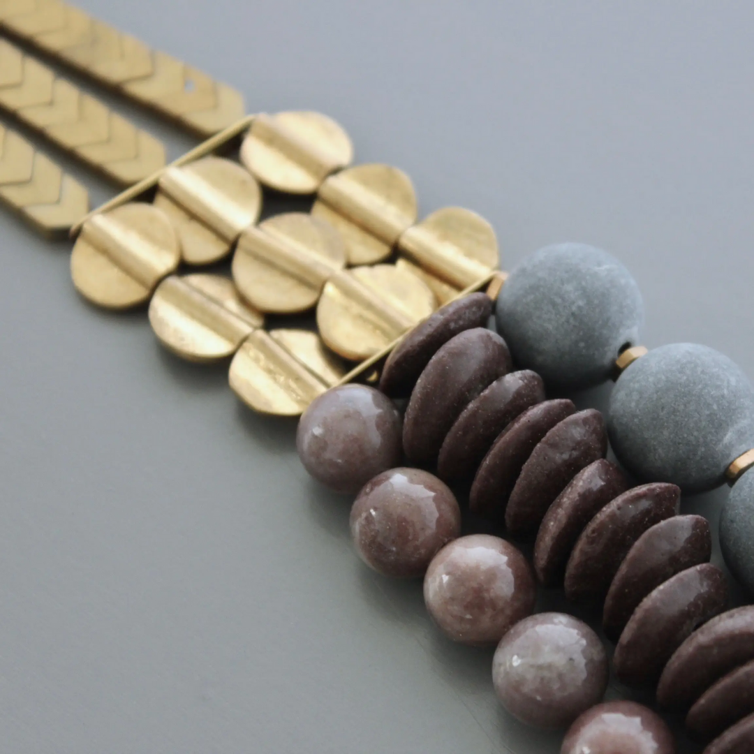 Triple Strand Plated Hematite Necklace