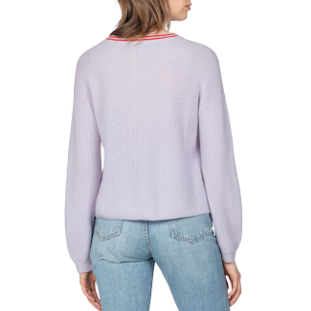 Cashmere Ribbed Striped Crewneck (Thistle)