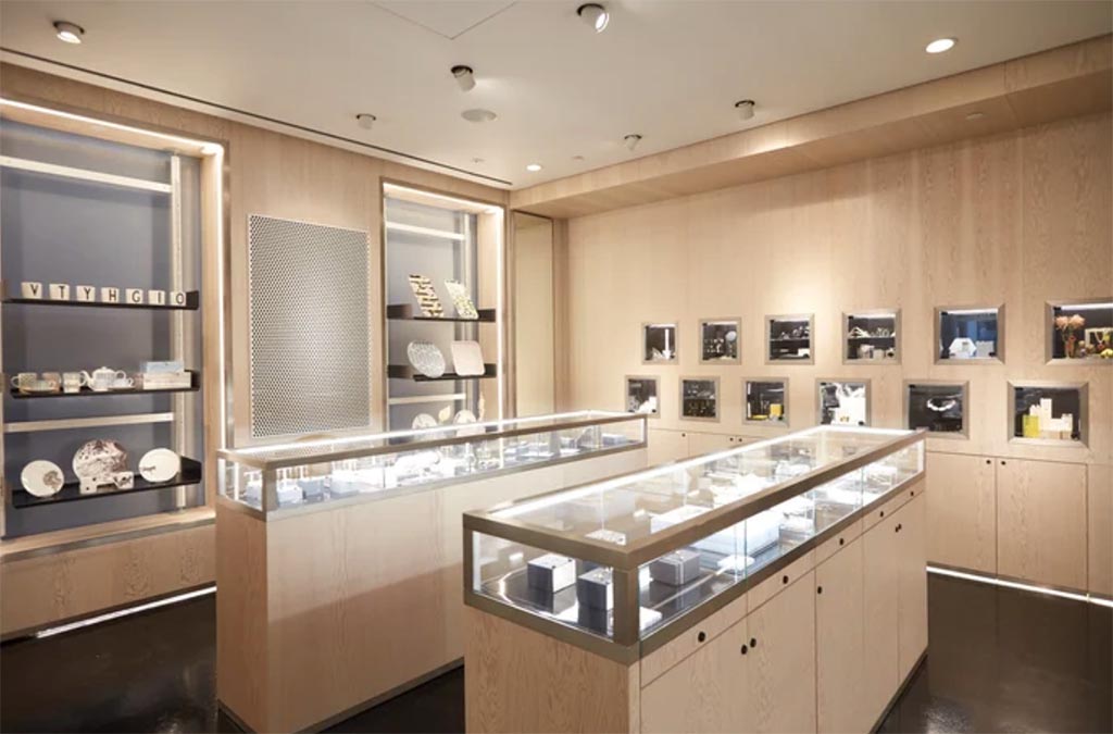 Jewelry Cases at Wolf & Badger Soho Store Showing Astor & Orion Sustainable Jewelry display
