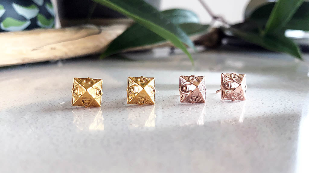 gold and rose gold stud earrings to build an ear stack or ear party