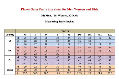 Planet Clothing Size Chart