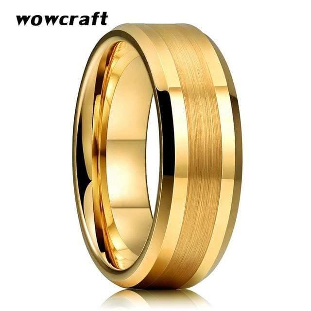 Planet+Gates+14+/+8MM+Width+Gold+Tungsten+Carbide+Wedding+Band+Rings+Beveled+Edges+Polished+Matte+Finish+Comfort+Fit+Personal+Customize