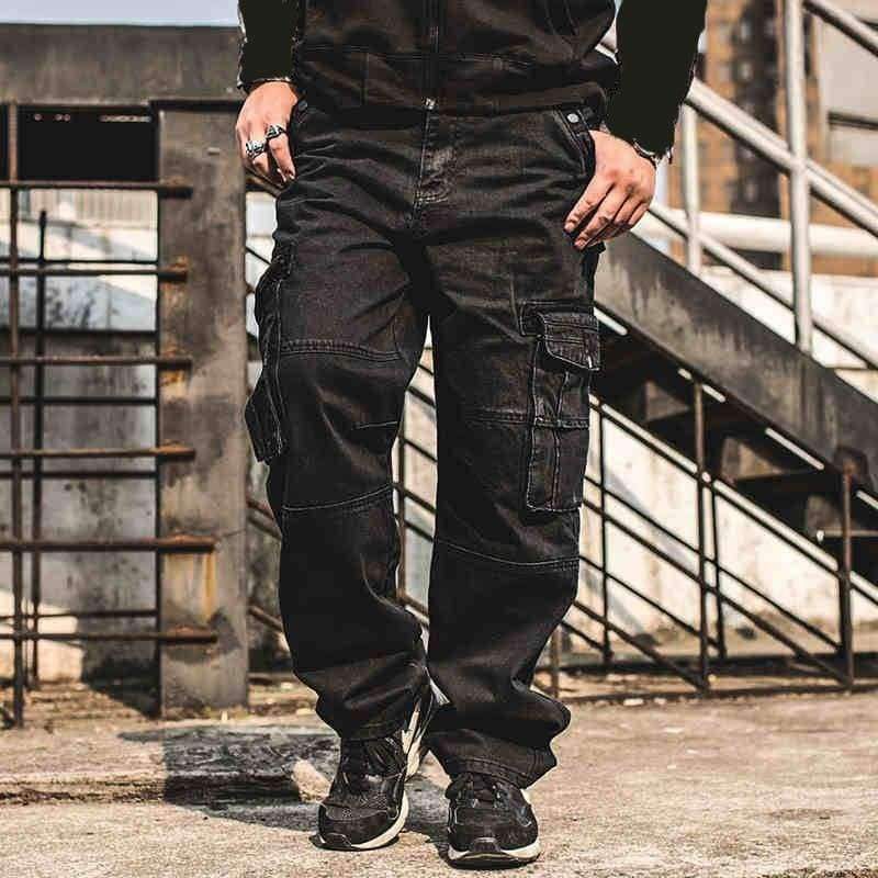 horisont alder last Plus size russisk stil herre cargo jeans med cargo lomme Baggy cargo bukser  denim sorte løse – Planet Gates