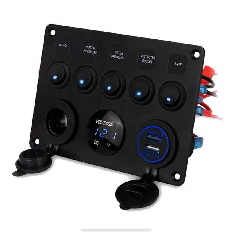 Planet+Gates+5+Gang+Marine+Boat+Switch+Panel+Led+Waterproof+Circuit+With+Voltmeter+Dual+Usb+Charger+Panel+Switch+Boat+Yacht+12v+24v