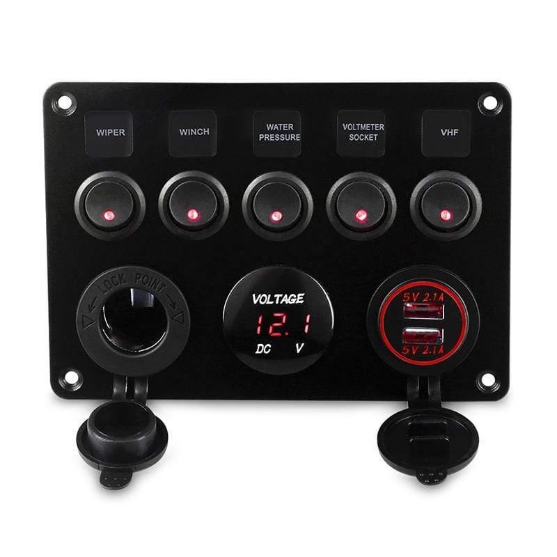 Planet+Gates+5+Gang+Marine+Boat+Switch+Panel+Led+Waterproof+Circuit+With+Voltmeter+Dual+Usb+Charger+Panel+Switch+Boat+Yacht+12v+24v