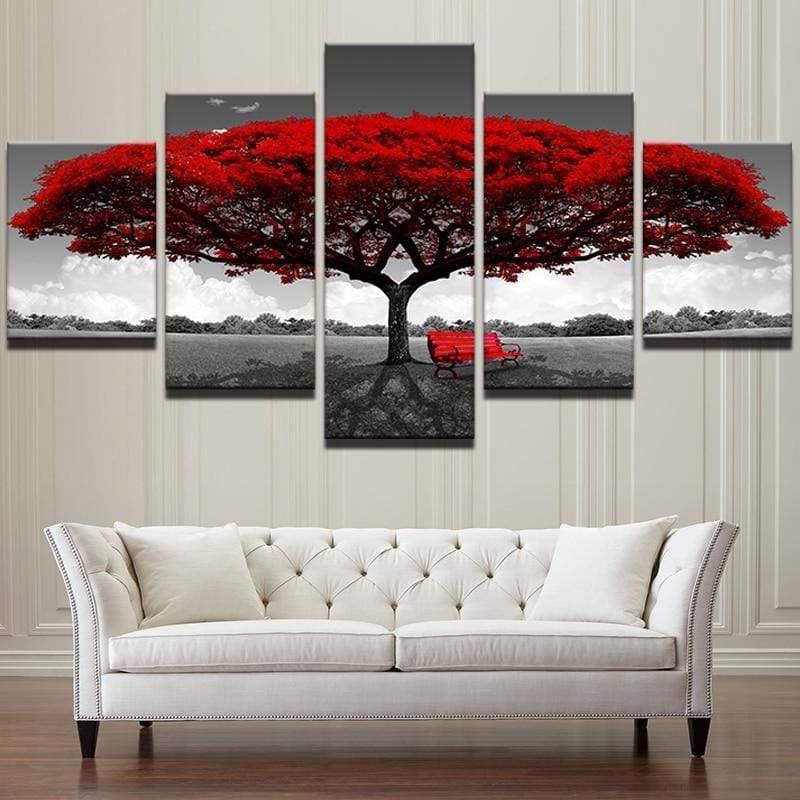 5+Piece+Painting+wall+art+red+tree+red+chair+landscape+Canvas+art+decor+wall+pictures+XA2418C