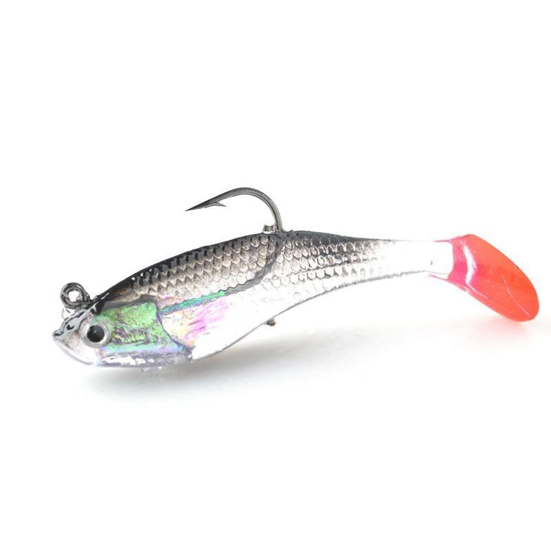 5Pcs/Lot 3D Eyes Lead Fishing Lures With T Tail Soft Fishing Lure