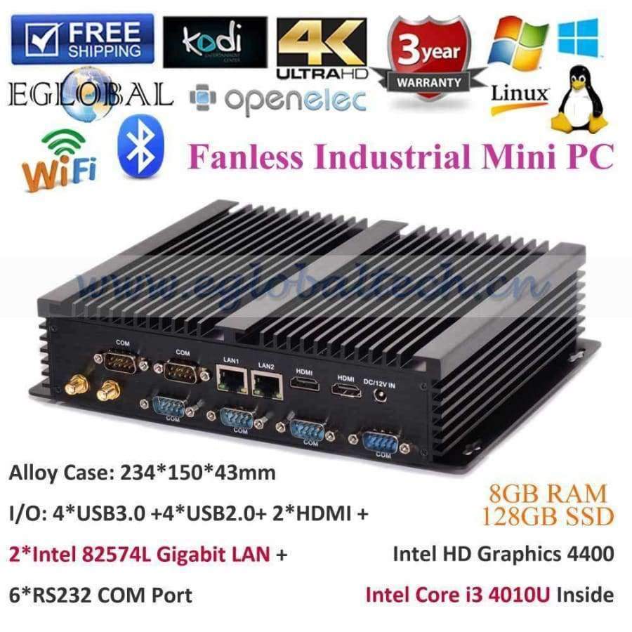 Planet+Gates+8GB+RAM+128GB+SSD+Eglobal+Fanless+Intel+Nuc+Industrial+Mini+PC+Windows+10++Intel+Core+i3+4010U+2+Intel+82583V+RJ45+LANs+6+COM+port+Slim+Computer