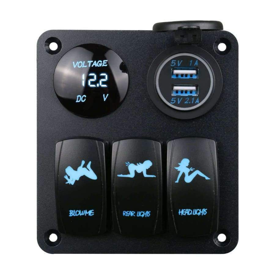 Planet+Gates+Auto+Boat+Marine+Switch+Panel+3+Gang+Light+On/Off+Digital+LED+Voltmeter+Combination+Dual+USB+Car+Charger+Port+Rocker+Socket