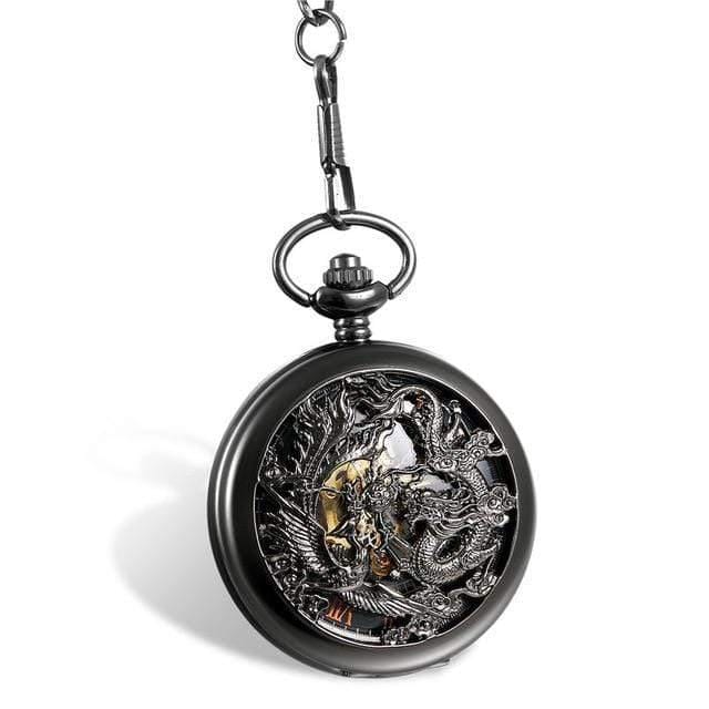 Planet+Gates+Black+/+China+Mechanical+Pocket+Watches+Men+Black+Dragon/Phoenix+Hollow+Retro+Necklace+Pocket+Watch+With+Chain+For+Men