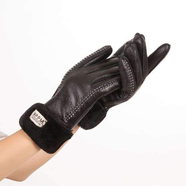 Planet+Gates+Black+/+One+Size+Russian+winter+Women's+Gloves+100%+Real+Leather+Sheepskin+Winter+Gloves+Hot+Warm+Stylish+Full+Finger+Ladies+Gloves+Mittens