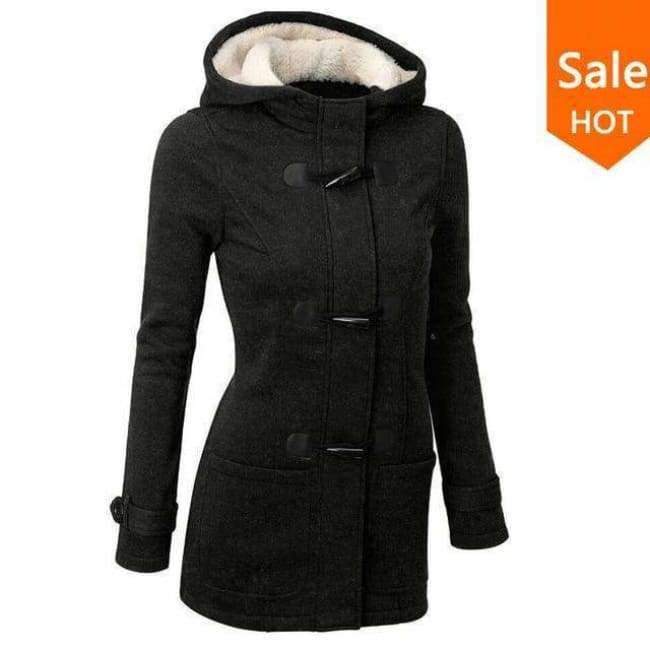 Planet+Gates+Black+/+S+Causal+Coat+2018+New+Spring+Autumn+Women's+Overcoat+Female+Hooded+Coat+Zipper+Horn+Button+Outwear+Jacket+Casaco+Feminino