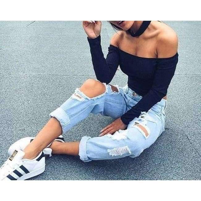 Planet+Gates+black+/+S+Off+shoulder+crop+top+t+shirts+hot+sale+long+sleeve+solid+short+t-shirts+for+women+clothing+fashion+slim+t-shirt