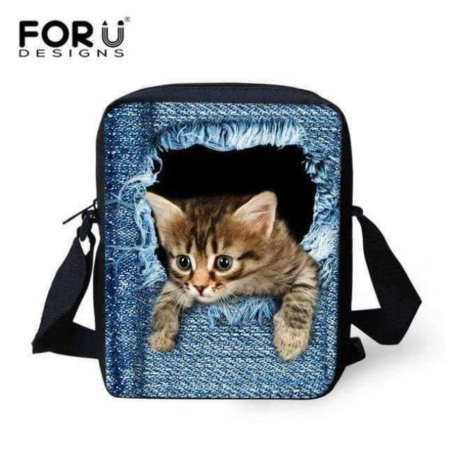 Planet+Gates+C3301E+FORUDESIGNS+5Pcs/set+Denim+Cat+Pattern+Schoolbag+Student+Back+To+School+Backpack+Teenager+Girls+Kindergarten+Baby+Kids+Satchels