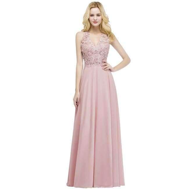 Planet+Gates+dark+pink+/+2+Sexy+V+Neck+Pink+Lace+Chiffon+Long+Evening+Dress+2018+Elegant+Sleeveless+Evening+Gowns+with+Pearls+Abendkleid