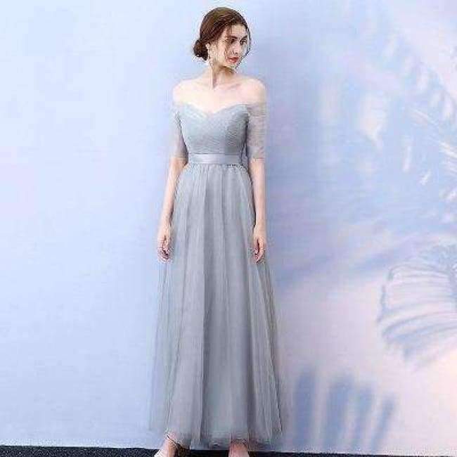 Planet+Gates+Gray+/+2+Black+Purple+Red+Gray+Cheap+Bridesmaid+Dresses+A-Line+Off+the+Shoulder+Half+Sleeve+Wedding+party+dress+SW0035