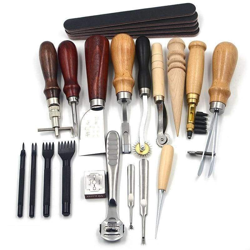 Planet+Gates+Leather+Carft+Tools+Kit+18pcs+Stitching+Carving+Working+Sewing+Saddle+Groover+Leather+Craft+DIY+Tool