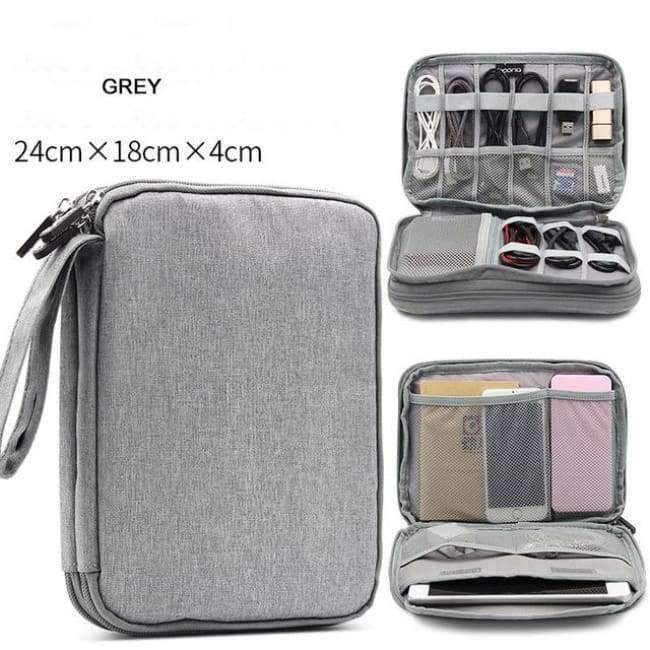 Planet+Gates+Light+Grey+Large+Capacity+Data+Cable+Storage+Bag+Travel+Electronics+Accessories+Organizer+Pouch+for+HDD+Adapter+Memory+Card+Digital+Gadgets