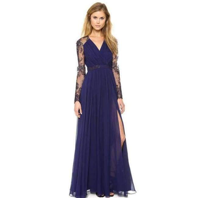 Planet+Gates+Navy+Blue+/+S+Women+Maxi+Dress+Summer+Hollow+Out+Split+Long+Party+Dress+For++Women+Sexy+V+Neck+Female+Lace+Summer+Event+Dress