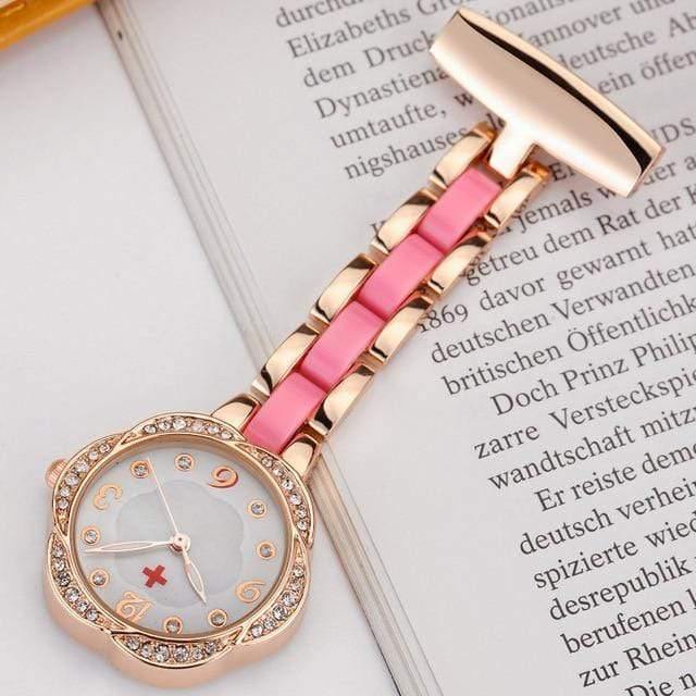 Planet+Gates+pink+Medical+Nurse+Fob+Watch+For+Doctors+Gift+Women+Clip-on+Stainless-Steel+Pocket+Watch+Pendant+Crystal+Flower