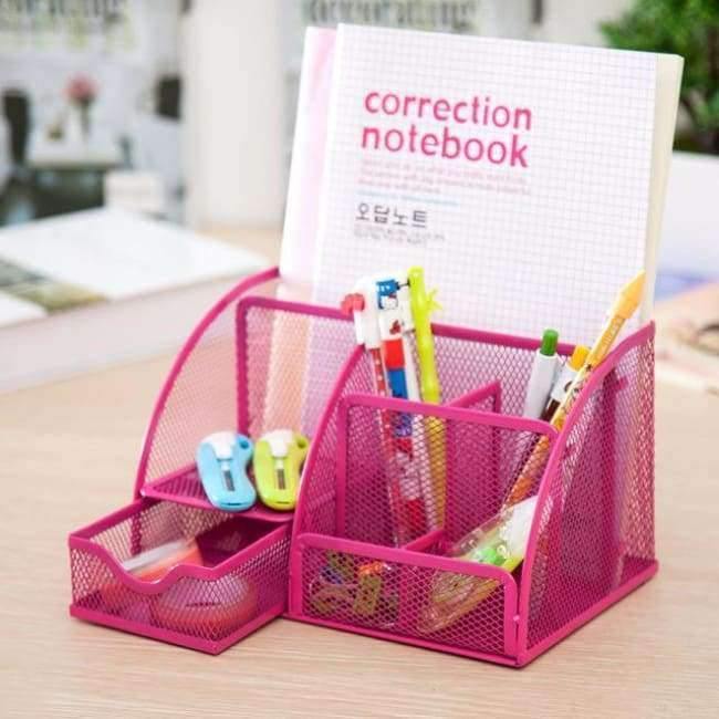 7 Cell Metal Mesh Desktop Office Pen Pencil Holder Iron Desk