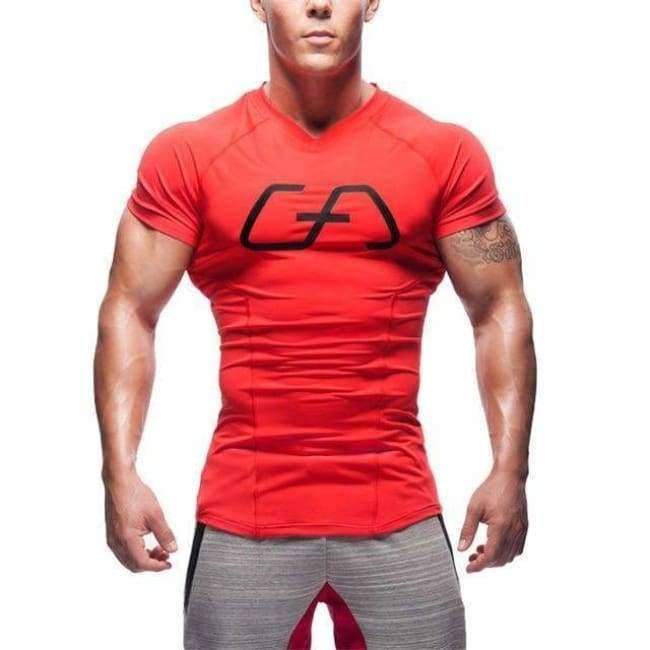 Planet+Gates+red+/+XL+Fitness+bodybuilding+t+Shirt+Crossfit+Muscle+male+Short+sleeves+Slim+fit+elasticity+Shirts+Quick+dry+Tee+tops