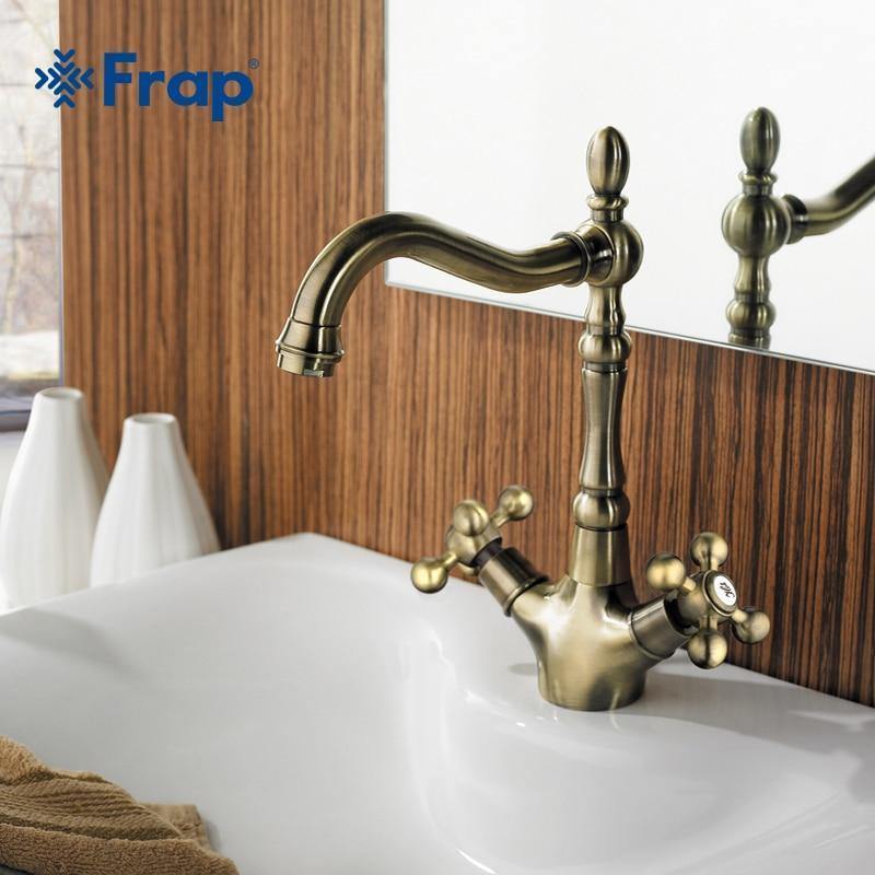 Planet+Gates+Retro+Style+Double+Handle+Kitchen+Faucet+Tap+Antique+Brass+Hot+and+Cold+Water+Tap+360+Degree+Rotating+F4019-4