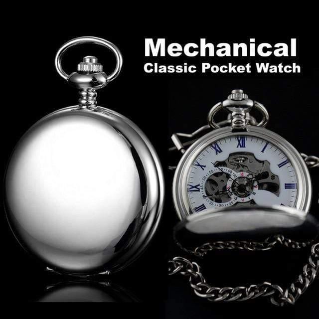 Planet+Gates+Silver+Silver+Stainless+Steel+Classic+Full+Hunter+Mechanical+FOB+Pocket+Watch+Steampunk+Hand+Wind+Men+Women+Clock+Gifts