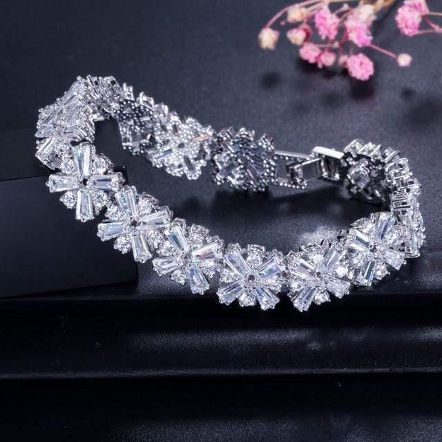 Planet+Gates+silver+Women+Fashion+Jewelry+Gorgeous+Silver+Color+Spring+Flower+Cubic+Zirconia+Connected+Tennis+Bracelet+for+Wedding+CB010
