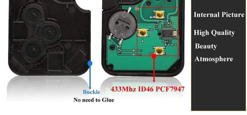 Smart Key Card for Renault Megane II Scenic II Grand Scenic 2003-2008  433mhz PCF7947 Chip ID46 3 Button Remote PCB Ultrasonic